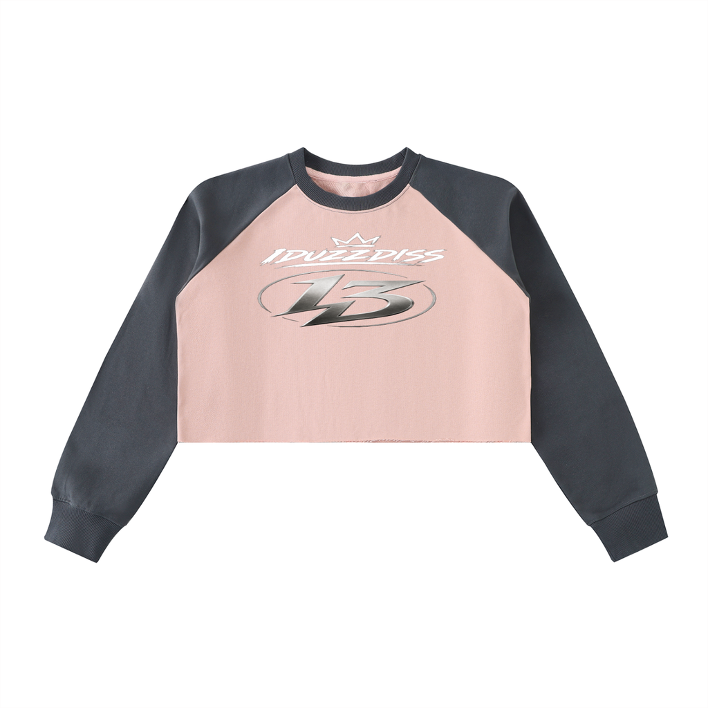 Raw-Hem Color-Block Raglan Crop Sweatshirt